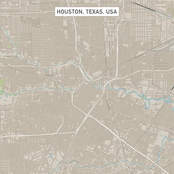 Framed Print : Houston Texas US City Street Map Framed Print : Houston Texas US City Street Map