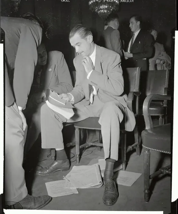 Framed Print : Howard Hughes Going over Notes at Senate Hearing Framed Print : Howard Hughes Going over Notes at Senate Hearing