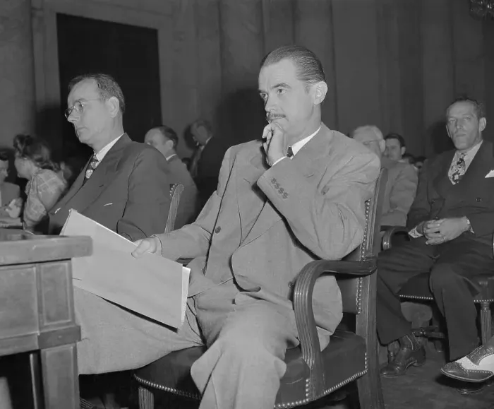 Framed Print : Howard Hughes Sitting in Courtroom Framed Print : Howard Hughes Sitting in Courtroom