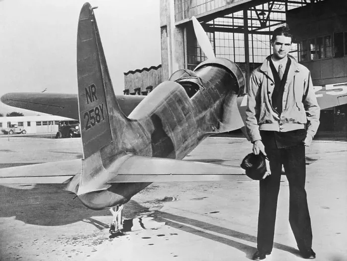 Framed Print : Howard Hughes Standing with His First Plane Framed Print : Howard Hughes Standing with His First Plane