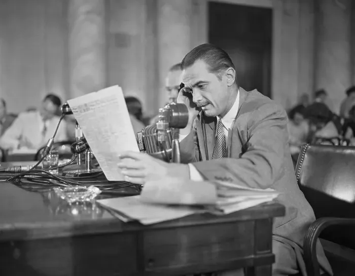 Framed Print : Howard Hughes Testifying During Senate Investigation Framed Print : Howard Hughes Testifying During Senate Investigation