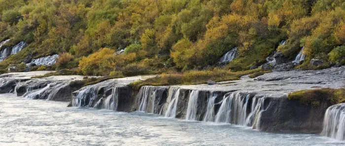 Framed Print : Hraunfossar, waterfalls of the Hvita river in autumn, near Husafell and Reykholt, Iceland Framed Print : Hraunfossar, waterfalls of the Hvita river in autumn, near Husafell and Reykholt, Iceland