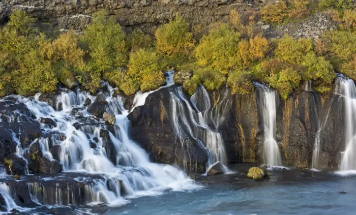 Framed Print : Hraunfossar, waterfalls of the Hvita river in autumn, near Husafell and Reykholt, Iceland Framed Print : Hraunfossar, waterfalls of the Hvita river in autumn, near Husafell and Reykholt, Iceland