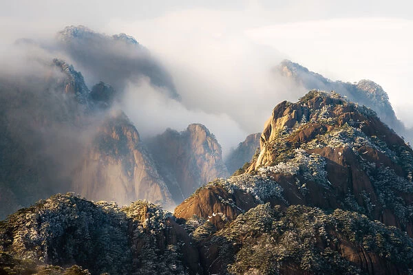 Huangshan mountain in foggy day