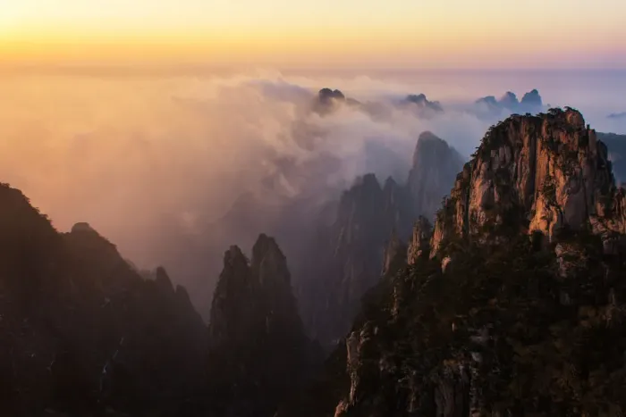 Framed Print : Huangshan mountain in sunset time Framed Print : Huangshan mountain in sunset time