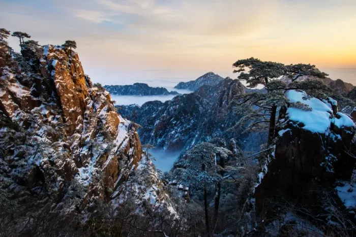 Framed Print : Huangshan Mountain in winter season