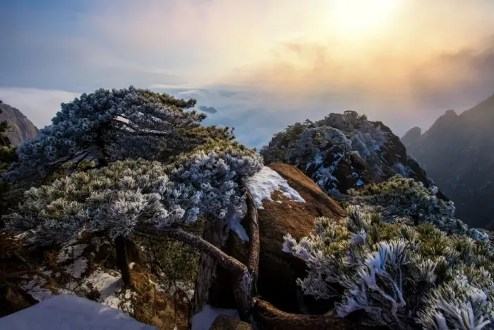 Framed Print : Huangshan Mountain in winter season