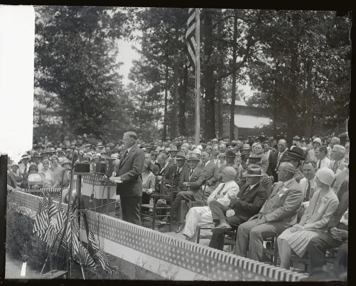 Framed Print : Hubert Hoover Addressing Neighbors at Summer Camp Framed Print : Hubert Hoover Addressing Neighbors at Summer Camp