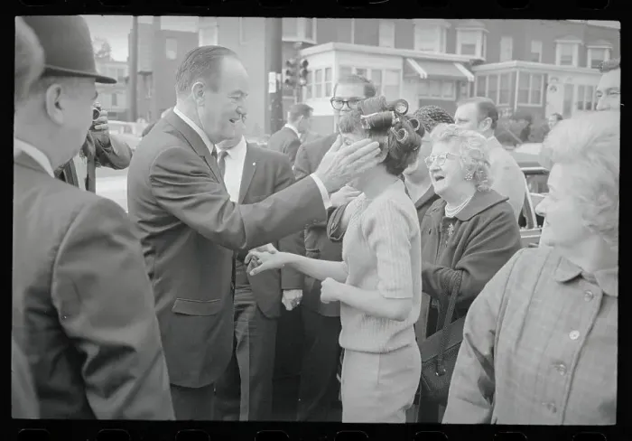 Framed Print : Hubert Humphrey Greeting a Girl Framed Print : Hubert Humphrey Greeting a Girl