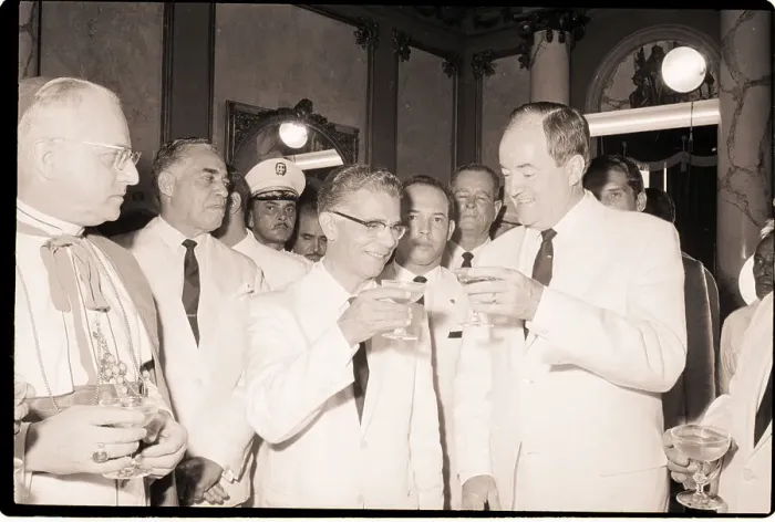 Framed Print : Hubert Humphrey and Joaquin Belaguer Toasting Framed Print : Hubert Humphrey and Joaquin Belaguer Toasting