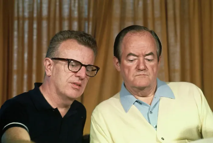 Framed Print : Hubert Humphrey Listening to His Campaign Manager Framed Print : Hubert Humphrey Listening to His Campaign Manager
