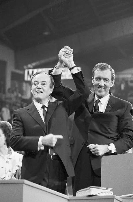 Framed Print : Hubert Humphrey Points To Edmund Muskie Framed Print : Hubert Humphrey Points To Edmund Muskie