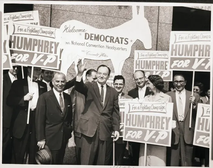 Framed Print : Hubert Humphrey Waves to Campaign Crowd Framed Print : Hubert Humphrey Waves to Campaign Crowd