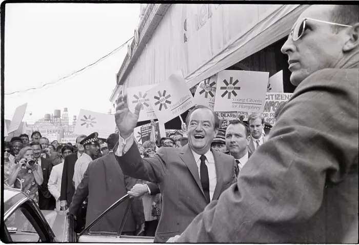 Framed Print : Hubert Humphrey Waving To Crowd Framed Print : Hubert Humphrey Waving To Crowd