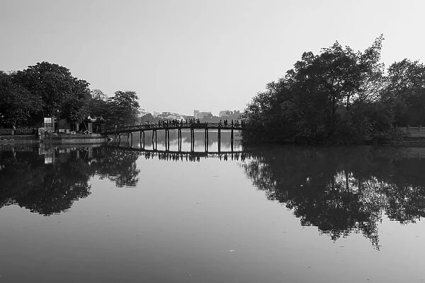 The Huc Bridge, Black and White, Reflection, Hanoi
