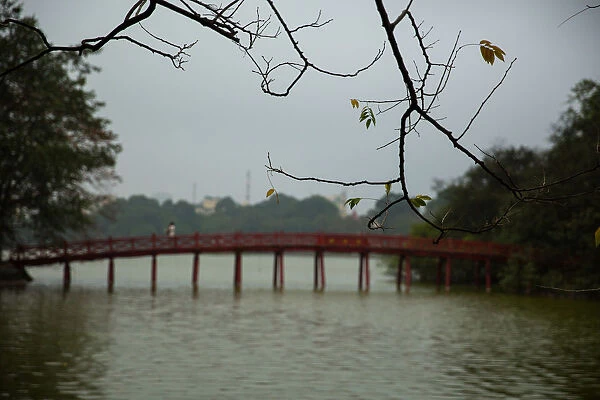 The Huc Bridge, Hoan Kiem Lake, Center Hanoi, Winter, Morning, Vietnam
