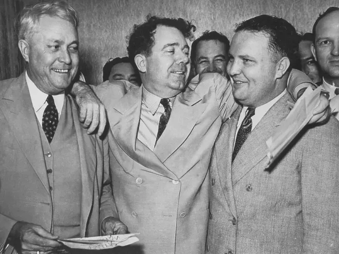 Framed Print : Huey Long with Arms Around Two Men Framed Print : Huey Long with Arms Around Two Men