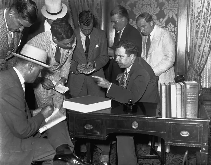 Framed Print : Huey Long at a Press Conference Framed Print : Huey Long at a Press Conference