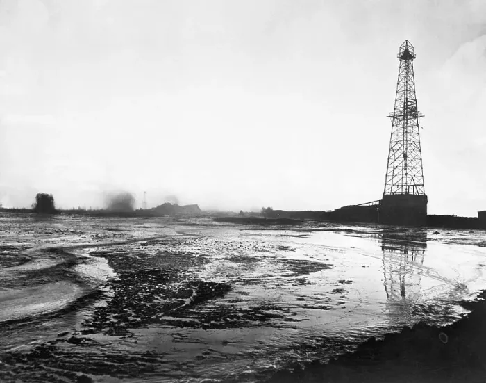Framed Print : Huge Lake Of Oil Around Oil Well Framed Print : Huge Lake Of Oil Around Oil Well