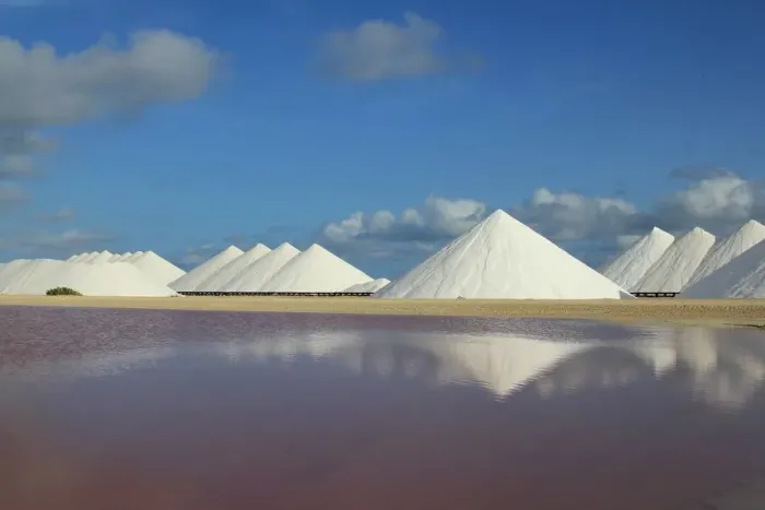 Framed Print : Huge mountains of salt on Bonaire Framed Print : Huge mountains of salt on Bonaire