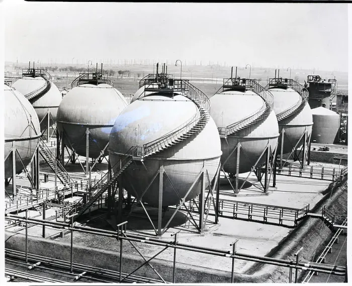 Framed Print : Huge Spherical Shaped Tanks Storing Butadiene Framed Print : Huge Spherical Shaped Tanks Storing Butadiene