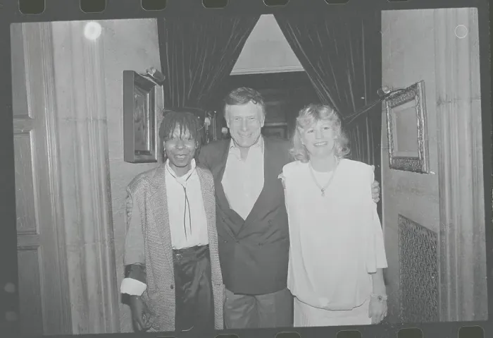 Framed Print : Hugh Hefner with Whoopi Goldberg and Lois Lee Framed Print : Hugh Hefner with Whoopi Goldberg and Lois Lee