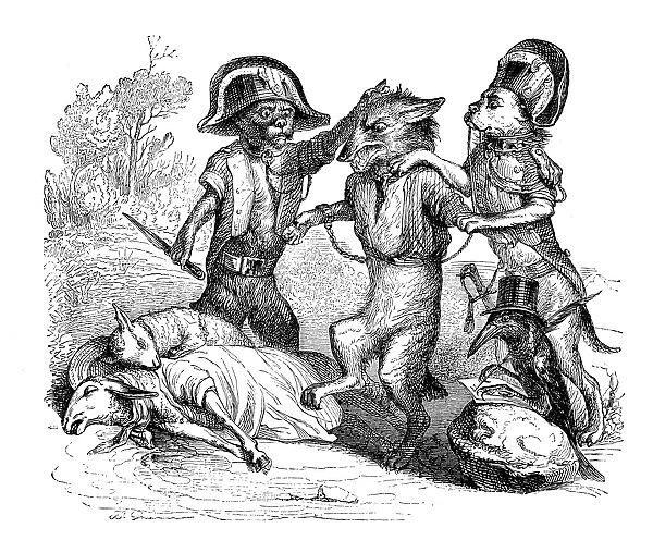 Humanized animals illustrations: Fox murder scene caught