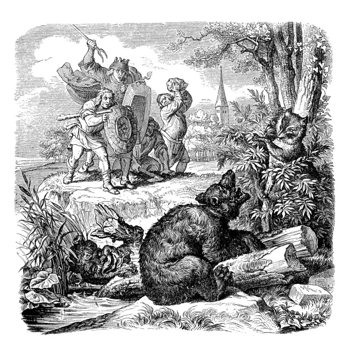 Framed Print : Humanized animals illustrations: Bear and fox Framed Print : Humanized animals illustrations: Bear and fox