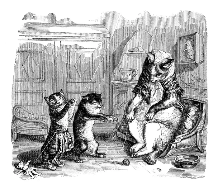 Framed Print : Humanized animals illustrations: Cat family Framed Print : Humanized animals illustrations: Cat family