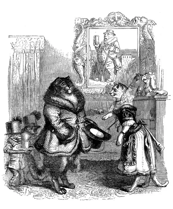 Framed Print : Humanized animals illustrations: Cats in elegant room Framed Print : Humanized animals illustrations: Cats in elegant room