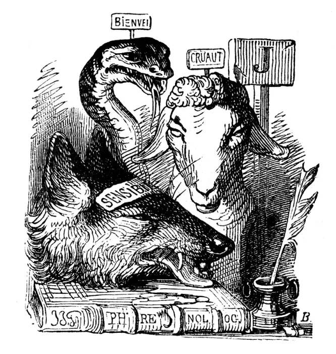 Framed Print : Humanized animals illustrations: Fox, sheep, snake Framed Print : Humanized animals illustrations: Fox, sheep, snake