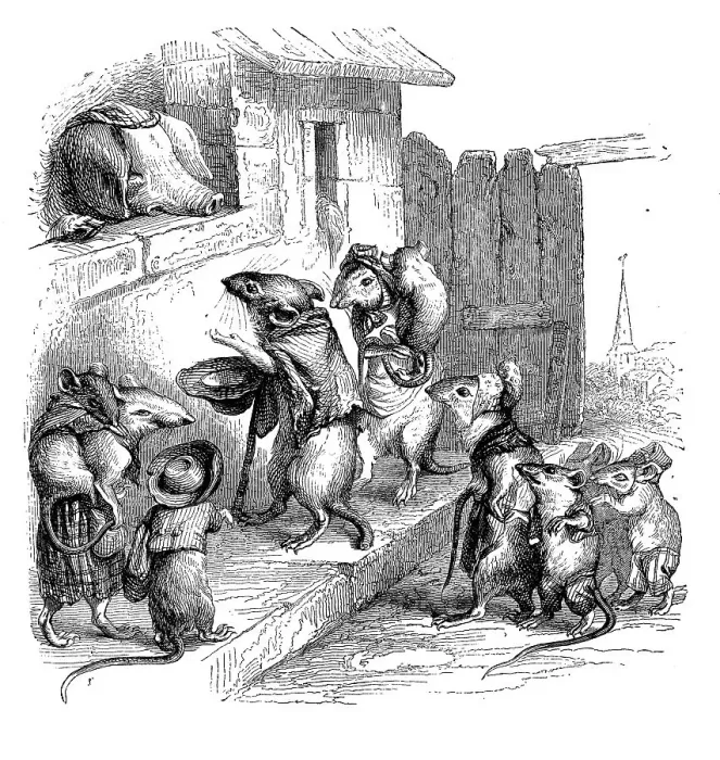 Framed Print : Humanized animals illustrations: Mice and pig Framed Print : Humanized animals illustrations: Mice and pig