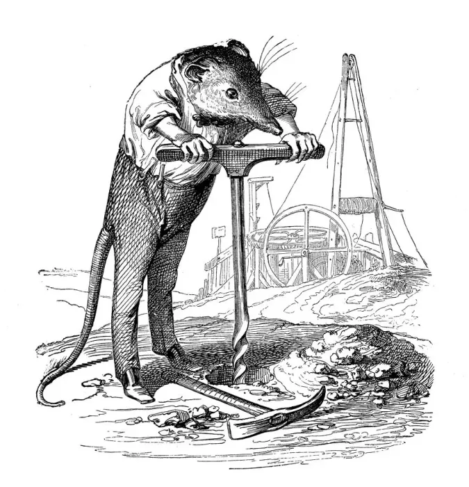 Framed Print : Humanized animals illustrations: Mouse boring Framed Print : Humanized animals illustrations: Mouse boring