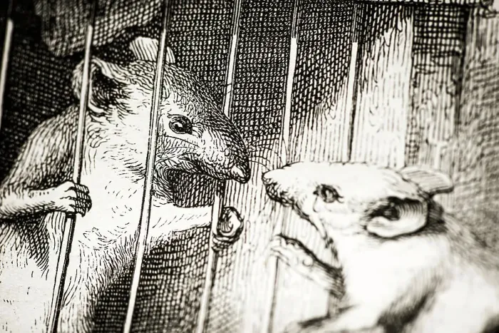 Framed Print : Humanized animals illustrations: Mouse in prison Framed Print : Humanized animals illustrations: Mouse in prison