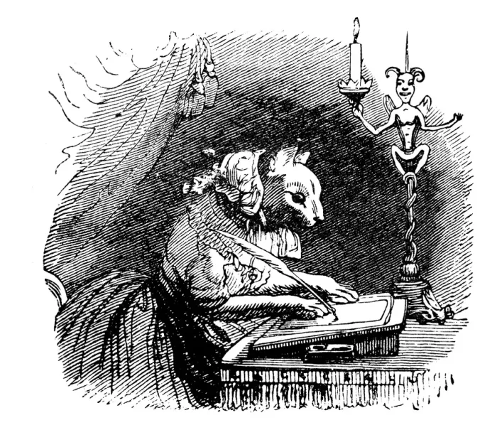 Framed Print : Humanized animals illustrations: Writing Framed Print : Humanized animals illustrations: Writing