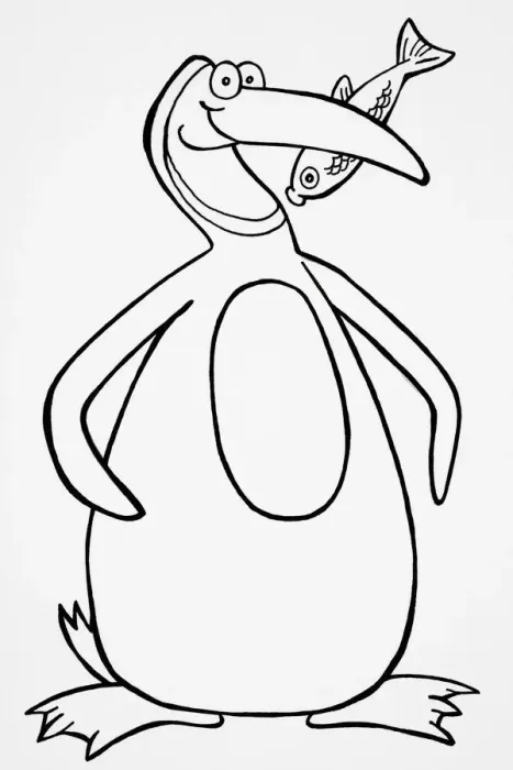 Framed Print : Humorous depiction of penguin with fish in beak Framed Print : Humorous depiction of penguin with fish in beak