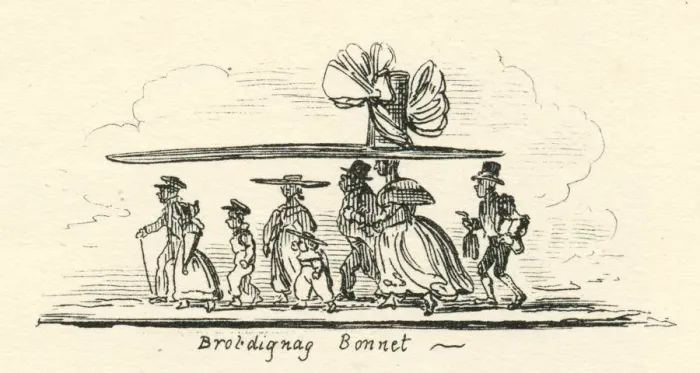 Framed Print : Humour Brobdignag bonnet Cruikshank 19th century cartoon Framed Print : Humour Brobdignag bonnet Cruikshank 19th century cartoon