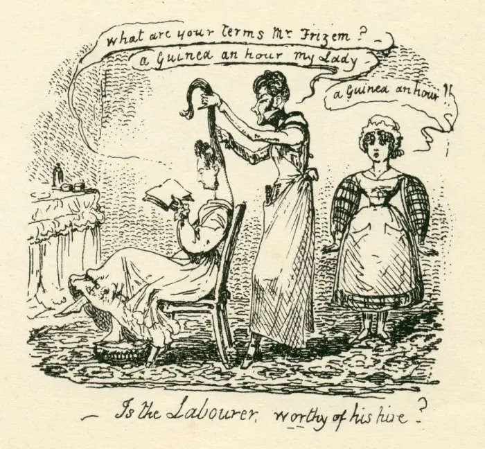Framed Print : Humour costly hair styling 19th century cartoon Framed Print : Humour costly hair styling 19th century cartoon