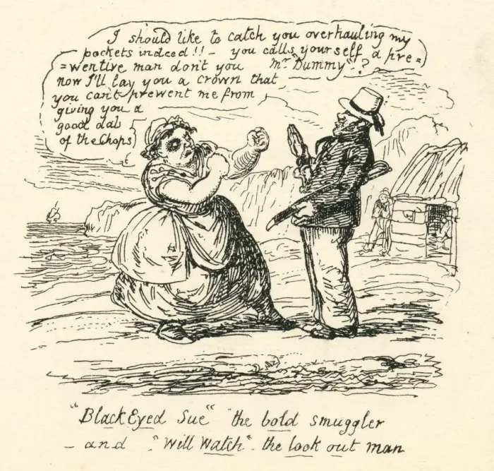 Framed Print : Humour smuggler punches preventive man 19th century cartoon Framed Print : Humour smuggler punches preventive man 19th century cartoon