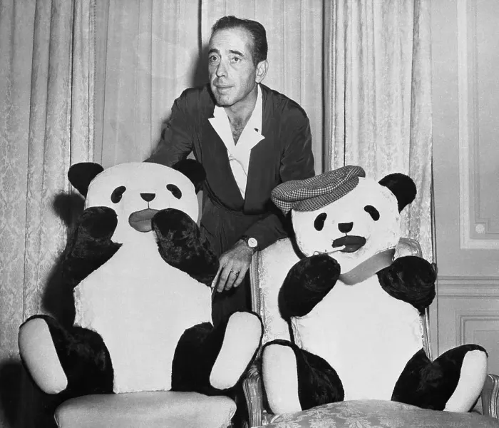 Framed Print : Humphrey Bogart with Stuffed Pandas Framed Print : Humphrey Bogart with Stuffed Pandas
