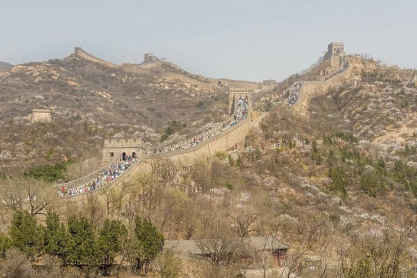 Hundreds of people walking on the Great Wall of China