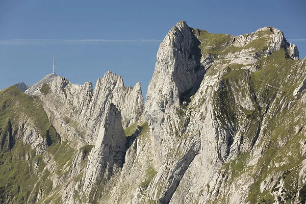 Hundstein Mountain in front of Santis Mountain, Appenzell, Alpstein Range, Switzerland, Europe