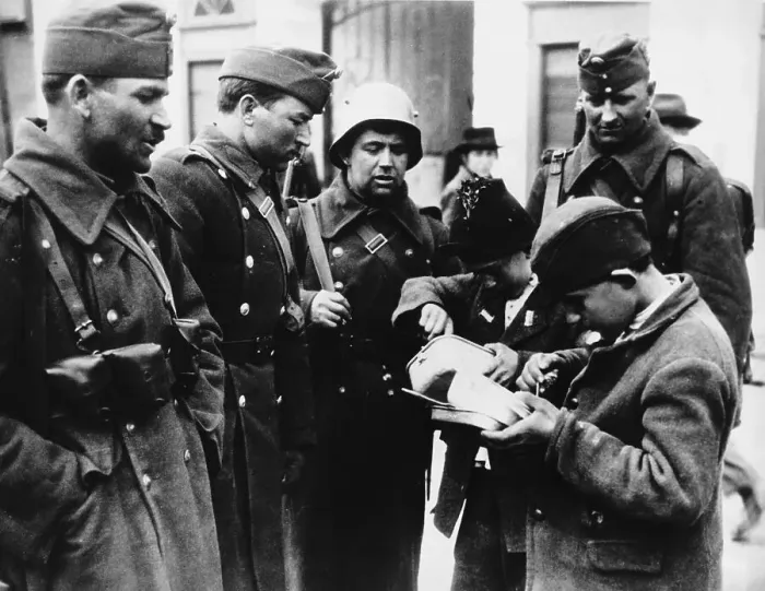 Framed Print : Hungarian Troops Sharing Food with Ruthenians Framed Print : Hungarian Troops Sharing Food with Ruthenians
