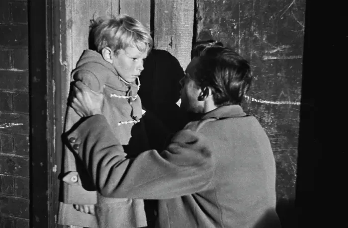 Framed Print : Hunted. English actor, Dirk Bogarde and Scottish child actor Framed Print : Hunted. English actor, Dirk Bogarde and Scottish child actor