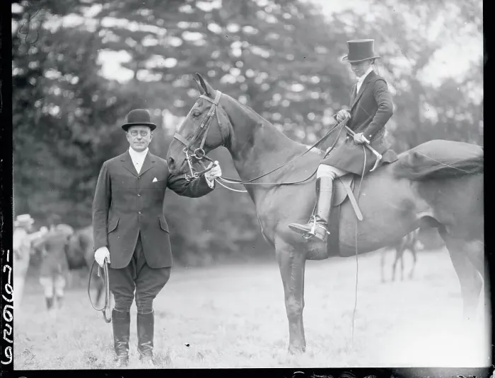 Framed Print : Hunters Posing with Horse Framed Print : Hunters Posing with Horse