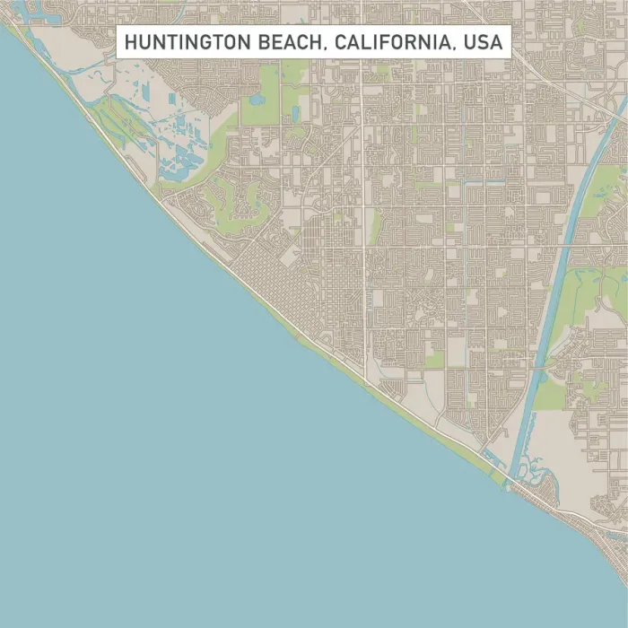 Framed Print : Huntington Beach California US City Street Map Framed Print : Huntington Beach California US City Street Map