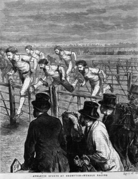 Framed Print : Hurdling. April 1871: Hurdle racing at Brompton Framed Print : Hurdling. April 1871: Hurdle racing at Brompton