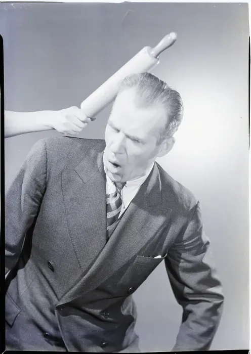Framed Print : Husband Being Hit with Rolling Pin Framed Print : Husband Being Hit with Rolling Pin