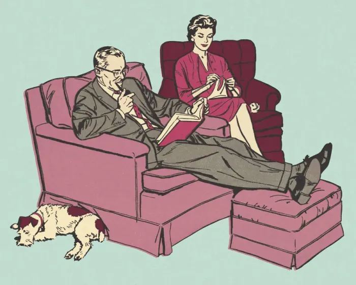 Framed Print : Husband and Wife Relaxing in Chairs Framed Print : Husband and Wife Relaxing in Chairs