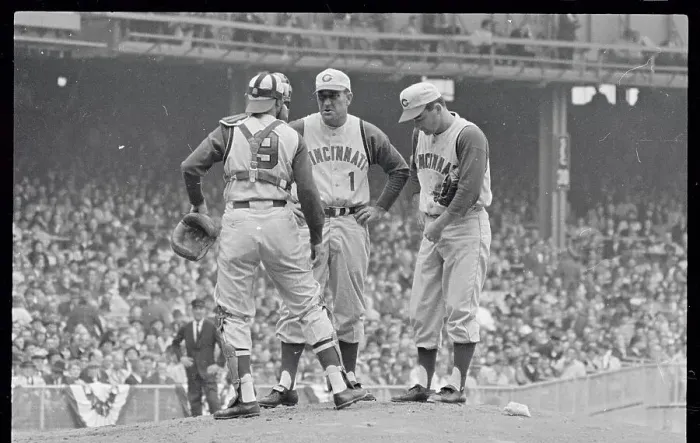 Framed Print : Hutchinson Confers with O'Toole and Johnson During World Series Game